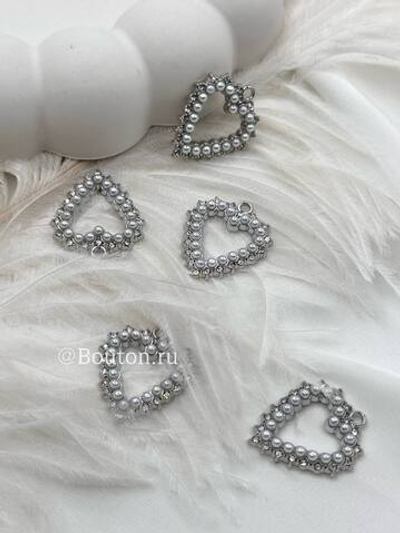 Подвеска серебристая "Сердце" с жемчугом