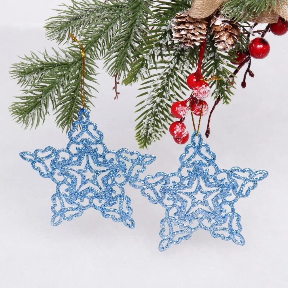 Подвески в блестках «Звездочки кружевные» 10 см (набор 2шт), голубой