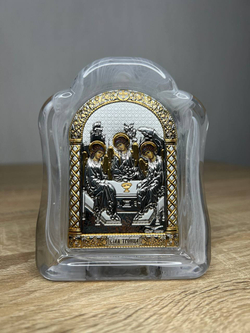 Св. Троица, икона арочная, белое муранское стекло 103х147