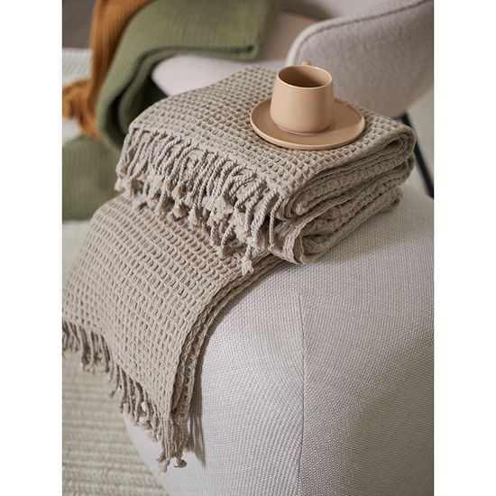 Плед из шерсти бежево-серого цвета из коллекции essential, 130х180 см