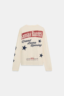 ZARA ХЛОПКОВАЯ ФУТБОЛКА С ПРИНТОМ, ЭКРЮ