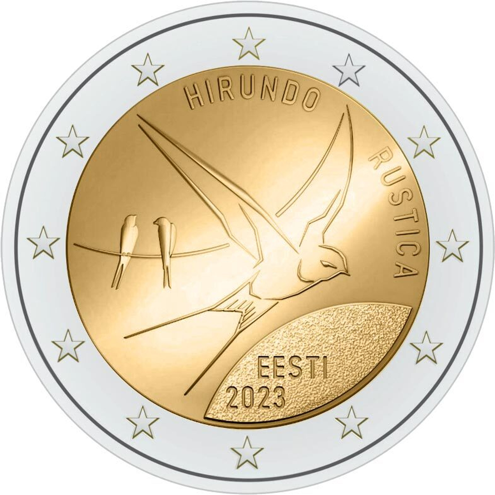 2 евро  Ласточка национальная птица Эстонии 2023 год