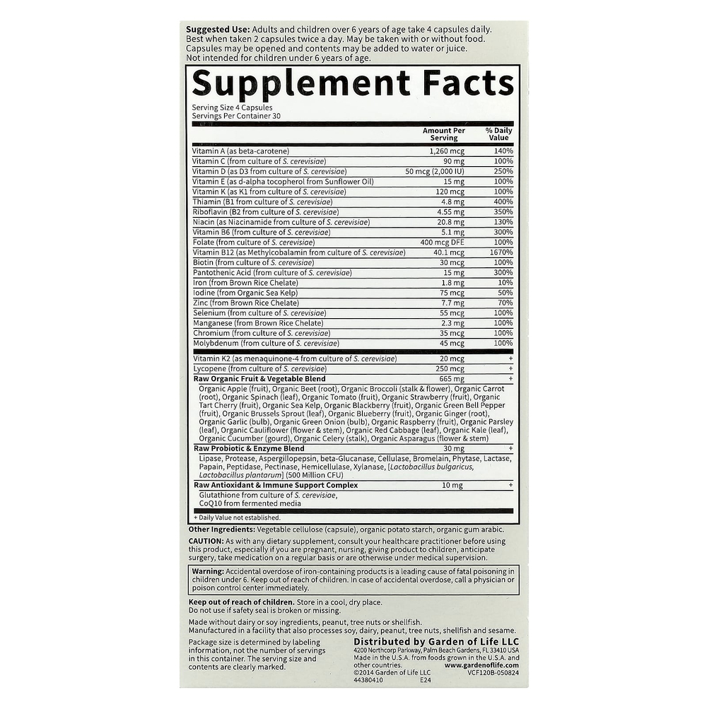 Garden of Life, Vitamin Code®, мультивитамины из цельных пищевых продуктов для всей семьи, 120 вегетарианских капсул