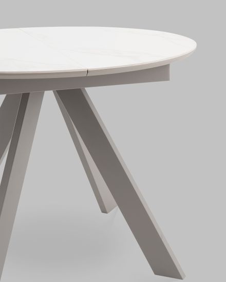 Стол круглый Миндель D100 столешница керамика белый глянец, основание металл латте