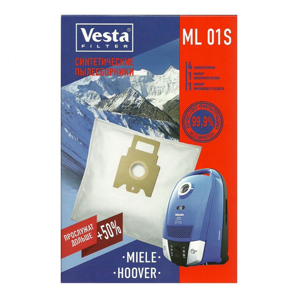 Мешок для пылесоса Vesta filter, ML 01 S, синтетический, 4 шт, + 2 фильтра