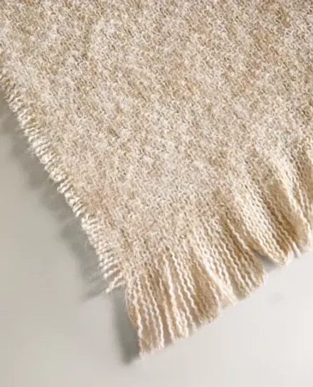 ZARA HOME ПЛЕД С БАХРОМОЙ, ЭКРЮ
