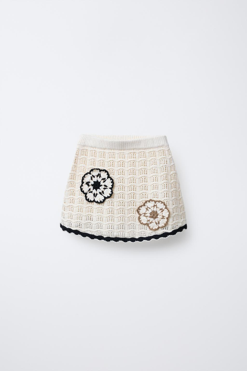 ZARA ЮБКА ИЗ КРУЖЕВА КРОШЕ С ЦВЕТОЧНОЙ ВЫШИВКОЙ, ЭКРЮ
