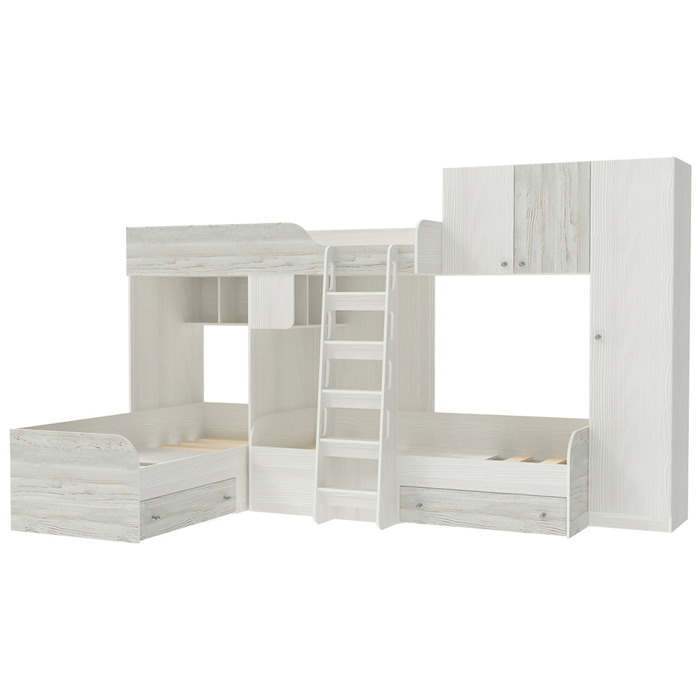 Кровать-чердак КарИВи Трио 2 Белое Дерево Винтерберг