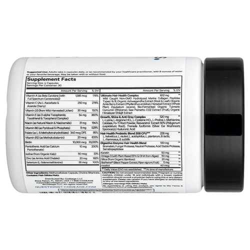 Codeage, витамины для волос, 120 растительных капсул