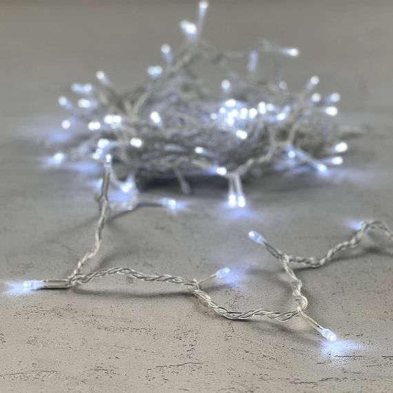 Светодиодная гирлянда с белым бликующим диодом 10 м, 220-230V., 100 холодных белых LED ламп, прозрачный ПВХ, LTC (PST100BLW-10-2W)