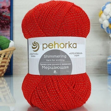 Мерцающая пряжа Пехорка 96%акрил 4%метанит 5х100г/430м 88 красный мак