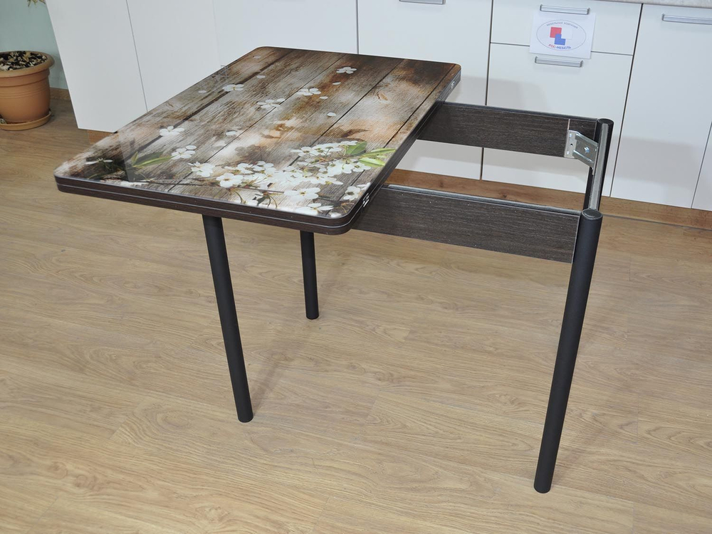 Симпл фотопечать стол обеденный раскладной / цветы на досках/венге/черный