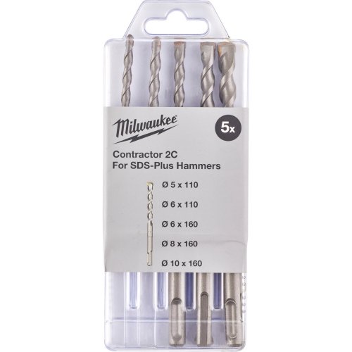 Набор Milwaukee: Набор бит SHOCKWAVE "Крокодил №2" 12шт+Набор буров Contractor SDS+ 5шт