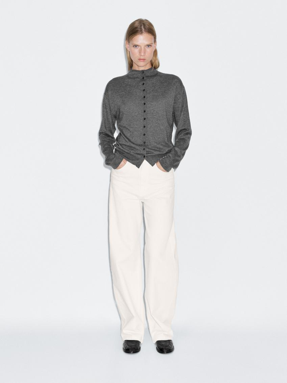 Massimo Dutti Вязаный кардиган с воротником-стойкой, серый