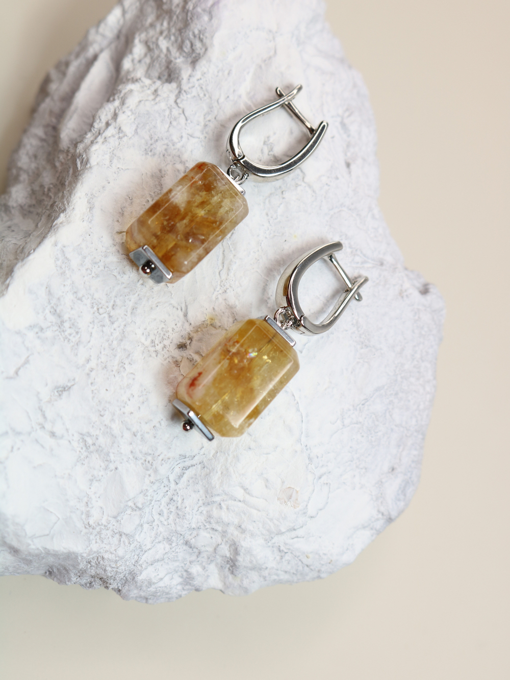 Серьги бижутерия с цитрином "Цитриновая грань"