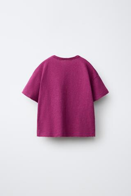 ZARA ФУТБОЛКА ИЗ ХЛОПКА И ЛЬНА, ЦВЕТ ФУКСИИ