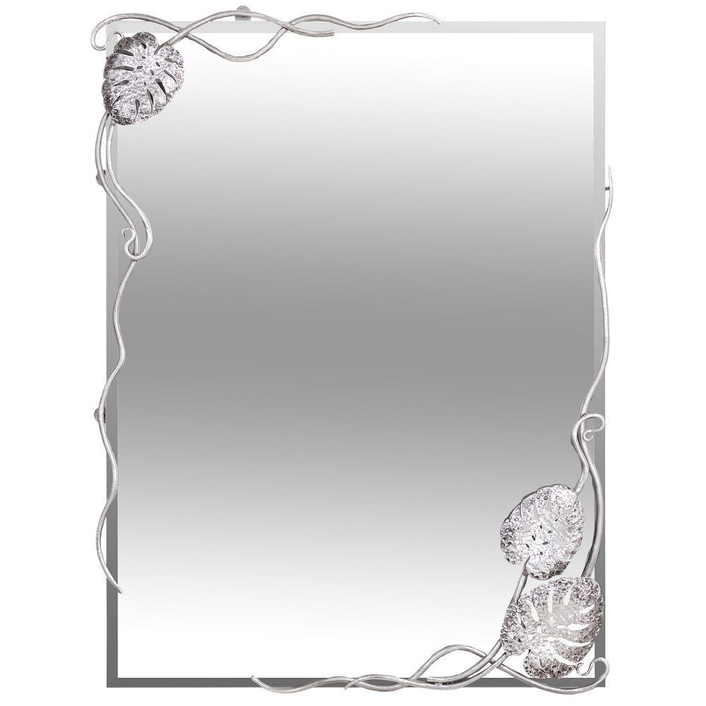 Зеркало настенное Monstera Deliciosa (Монстера) прямоугольное 80х60 Античное серебро