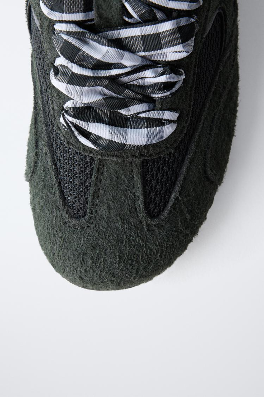 ZARA КРОССОВКИ СО ШНУРКАМИ В КЛЕТКУ ВИШИ, АНТРАЦИТОВО-СЕРЫЙ