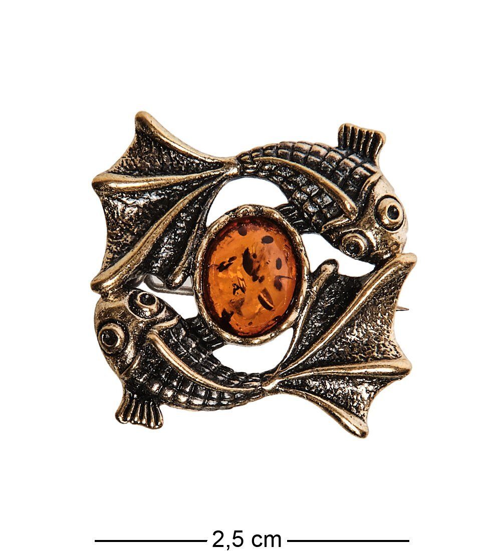 AM-2589 Брошь «Знак зодиака-Рыбы» (латунь, янтарь)