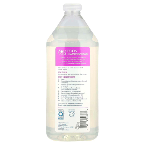 Earth Friendly Products, Ecos®, запасное мыло для рук на растительной основе, лаванда, 946 мл (32 жидк. Унции)