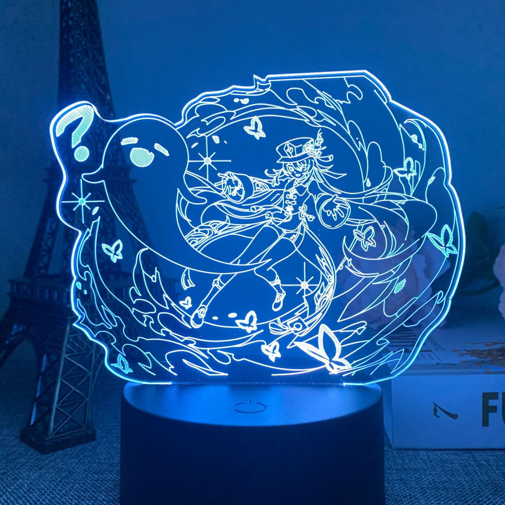 Акриловый светильник на черной подставке "Genshin Impact / Геншин - Ху Тао"