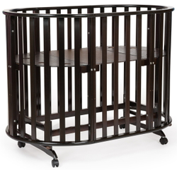 Кроватка-трансформер овальная Vikalex Лоди маятник на колёсах венге