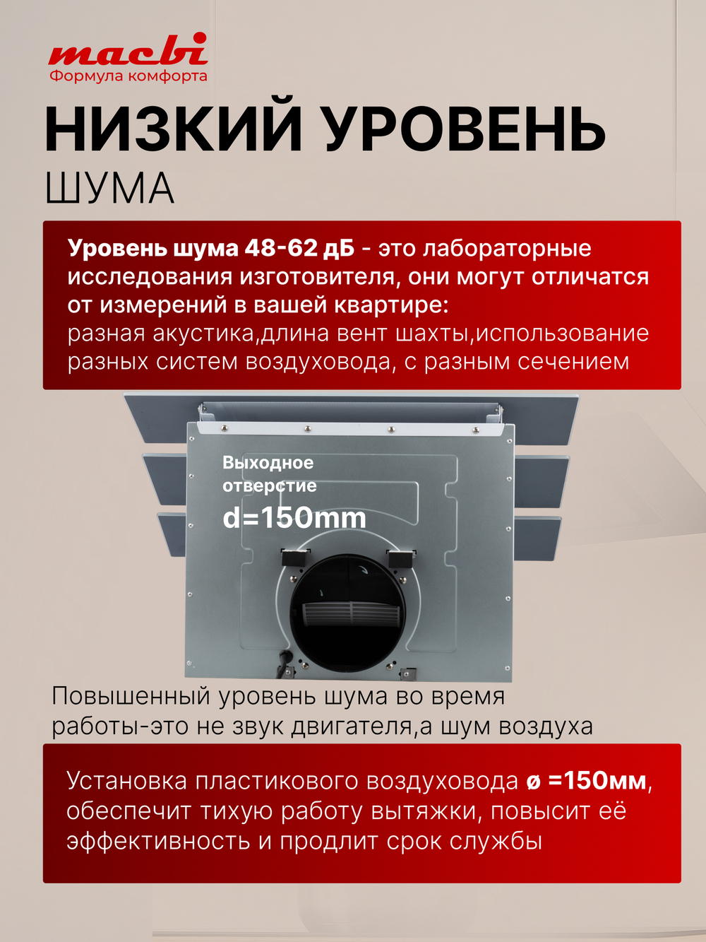 Вытяжка кухонная MACBI MТG60TL (IVORY) бежевый, D150мм, 1100м3/ч, наклонная, мотор 230Ватт, стекло 60см, сенсорное управл.