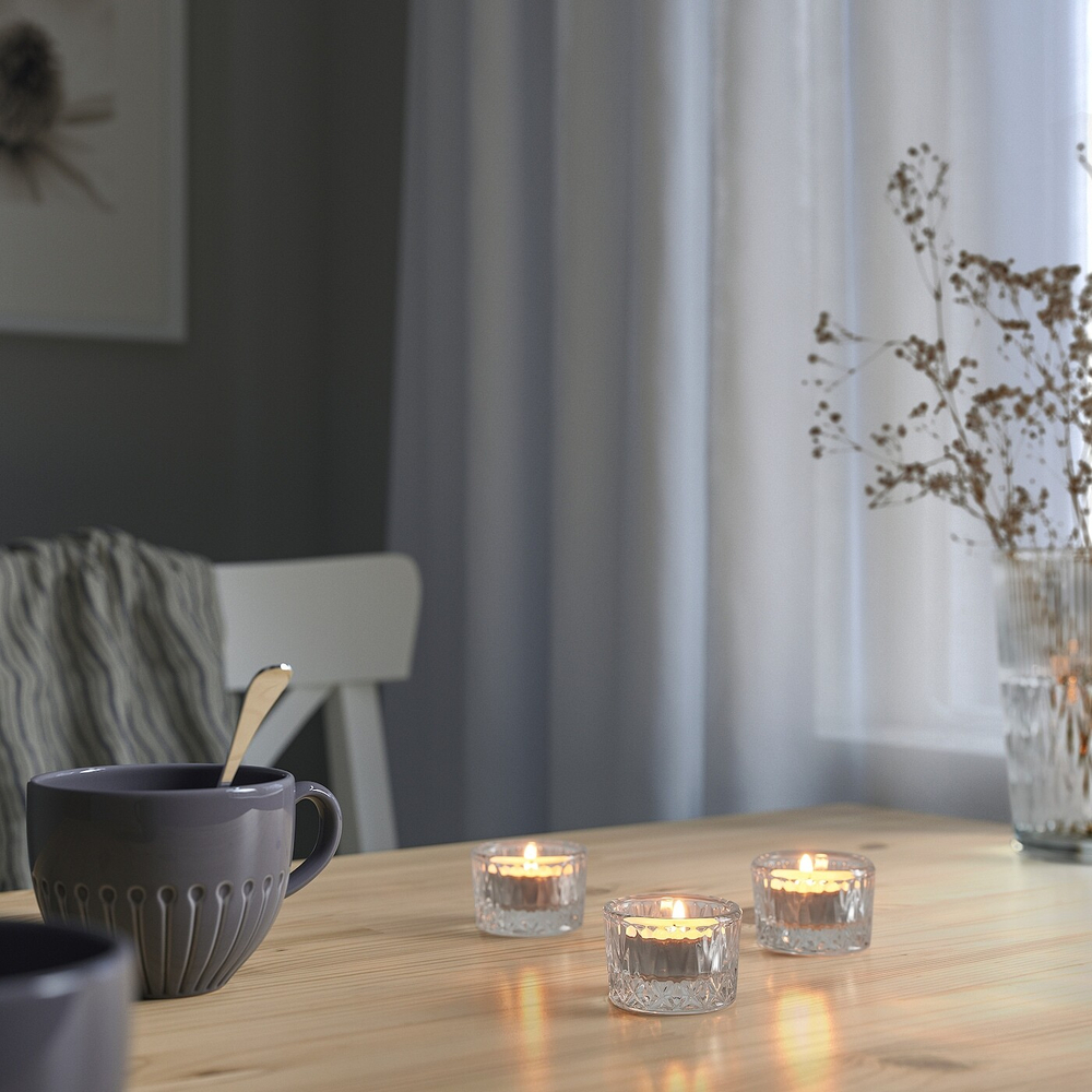 IKEA SMÄLLSPIREA  (ИКЕА СМÄЛЛСПИРЕА)  -  Подставка для чайных ламп, прозрачное/шаблонированное стекло, 4 см