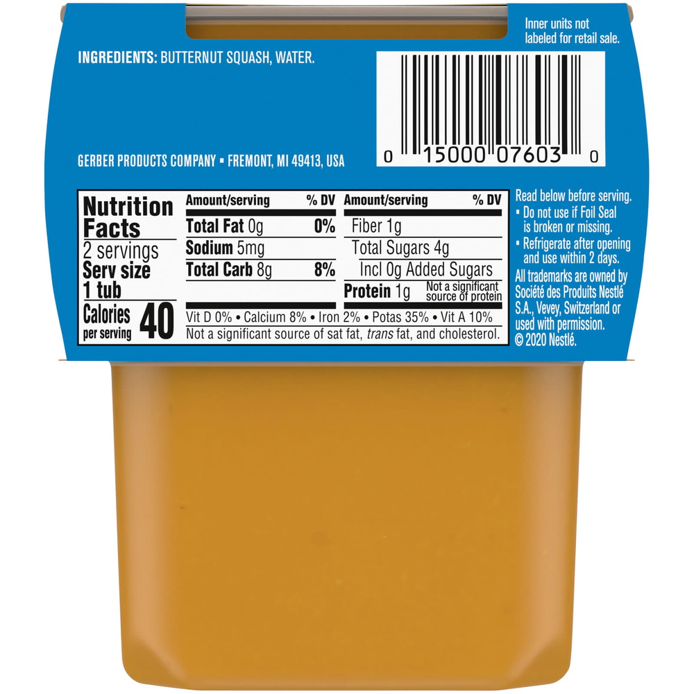 Gerber, Natural, для детей, 2nd Foods, мускатная тыква, 2 пакетика по 113 г (4 унции)