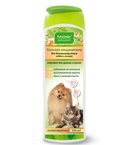 Бальзам-кондиционер для ухода за шерстью для длинношерстных собак и кошек, ПЧЕЛОДАР, 250мл