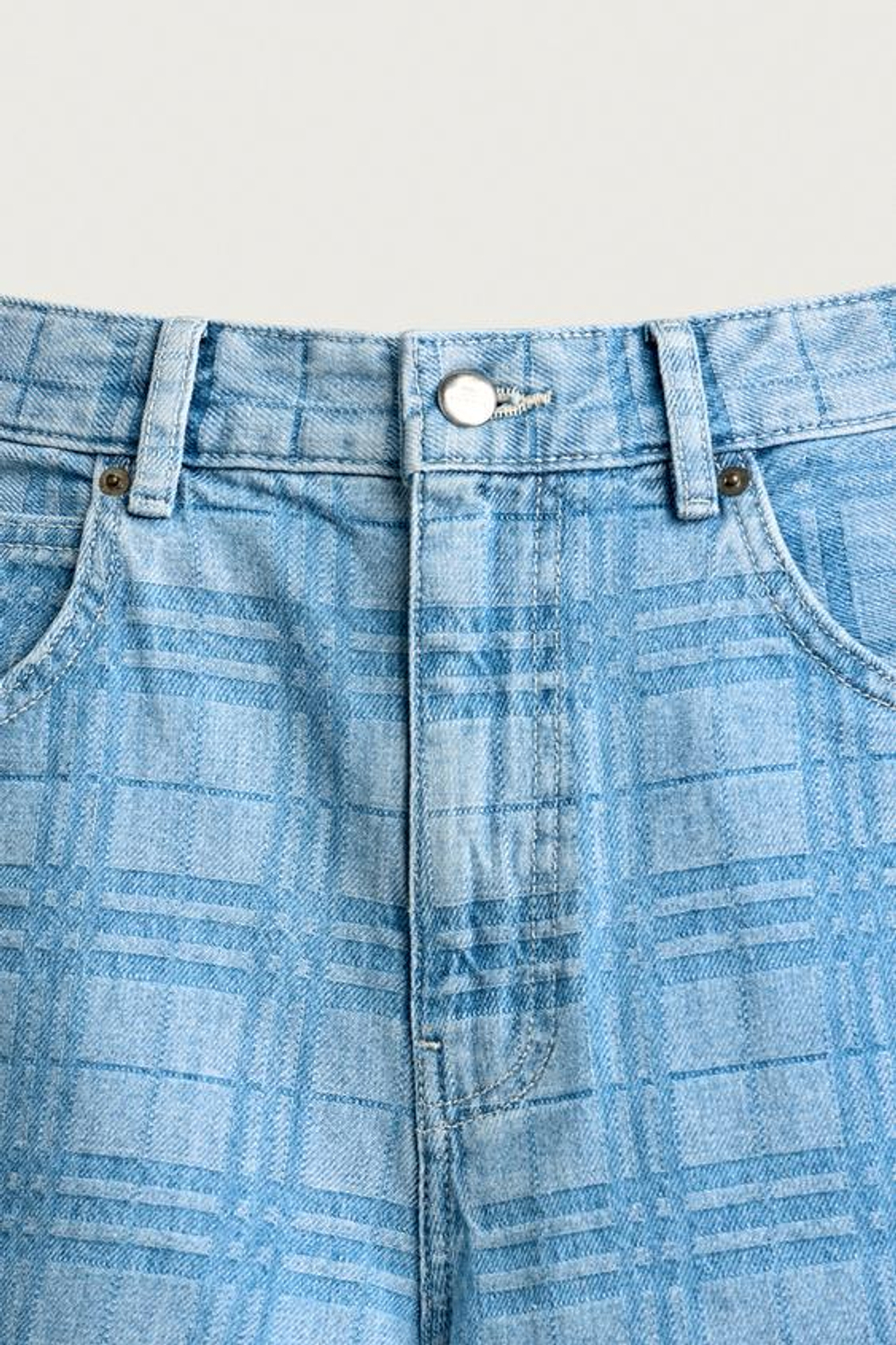 ZARA ДЖИНСОВЫЕ ШОРТЫ С ПРИНТОМ И ЭФФЕКТОМ ПОТЕРТОСТИ, ГОЛУБОЙ