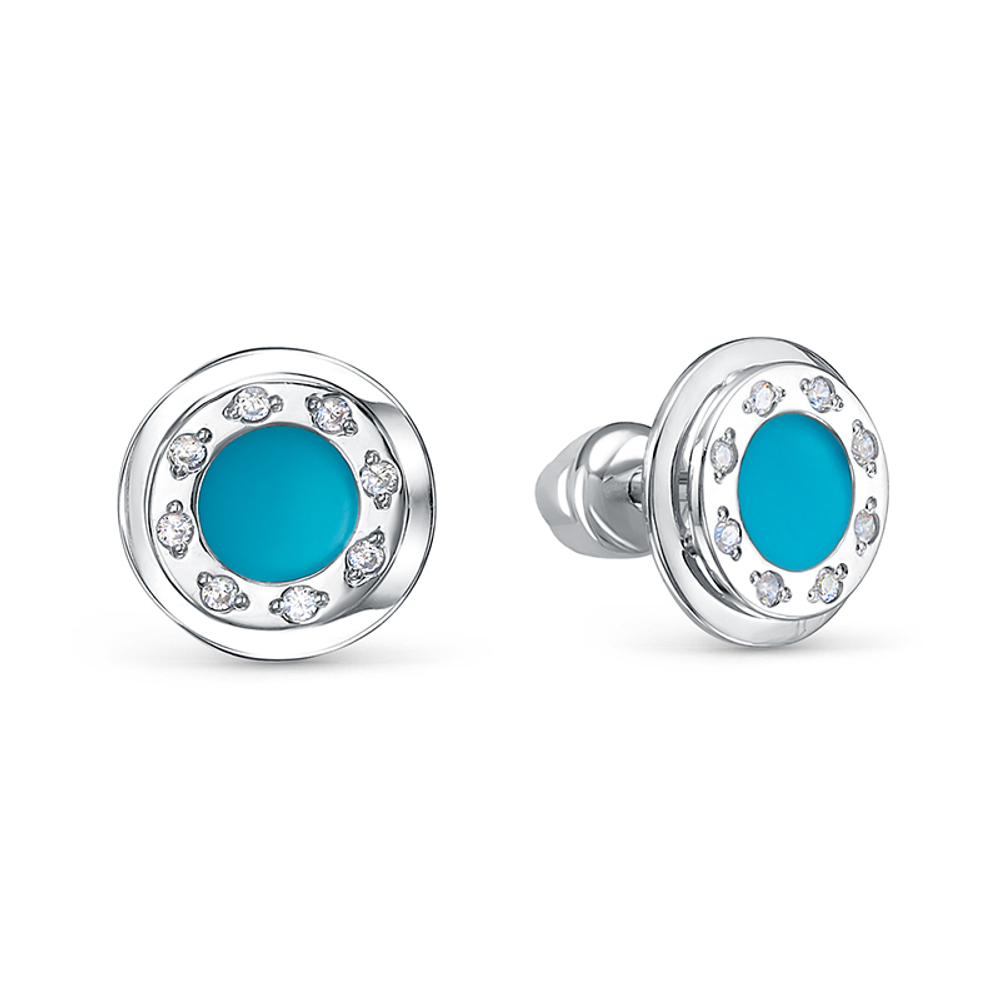 Серьги из серебра 925 пробы с Фианит и Эмалью