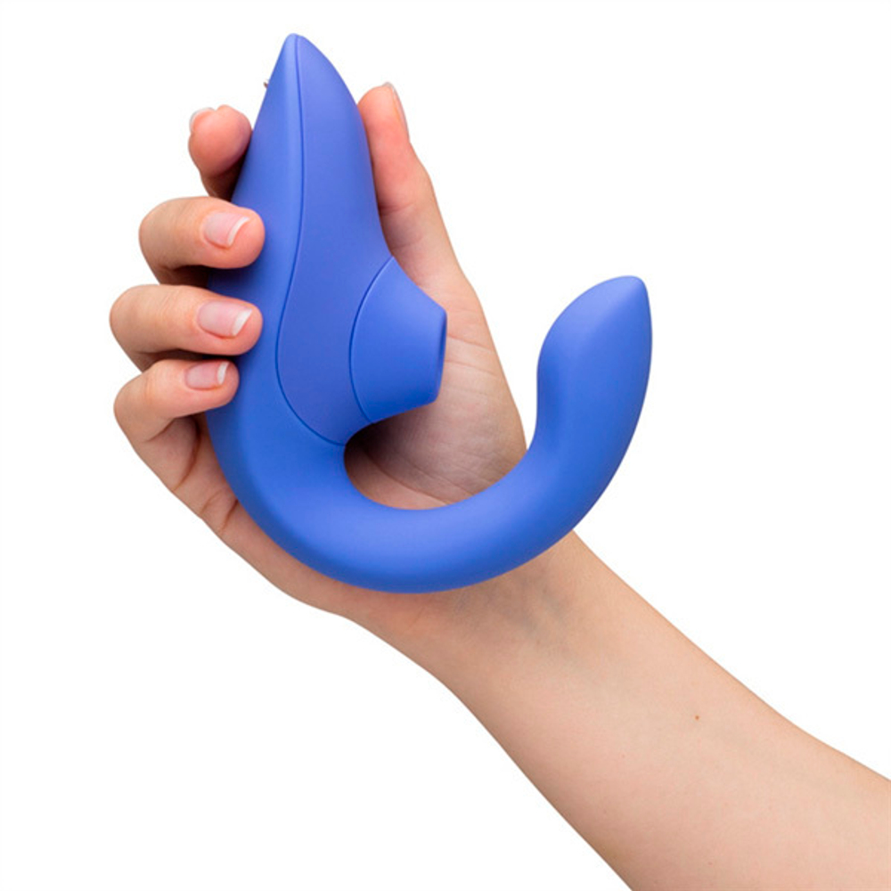 Голубой вибратор 13,9см с вакуумным стимулятором Womanizer Blend Vibrant Blue WZBD1SG9