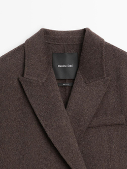 Massimo Dutti Длинное пальто внахлест из смесовой шерсти, коричневый