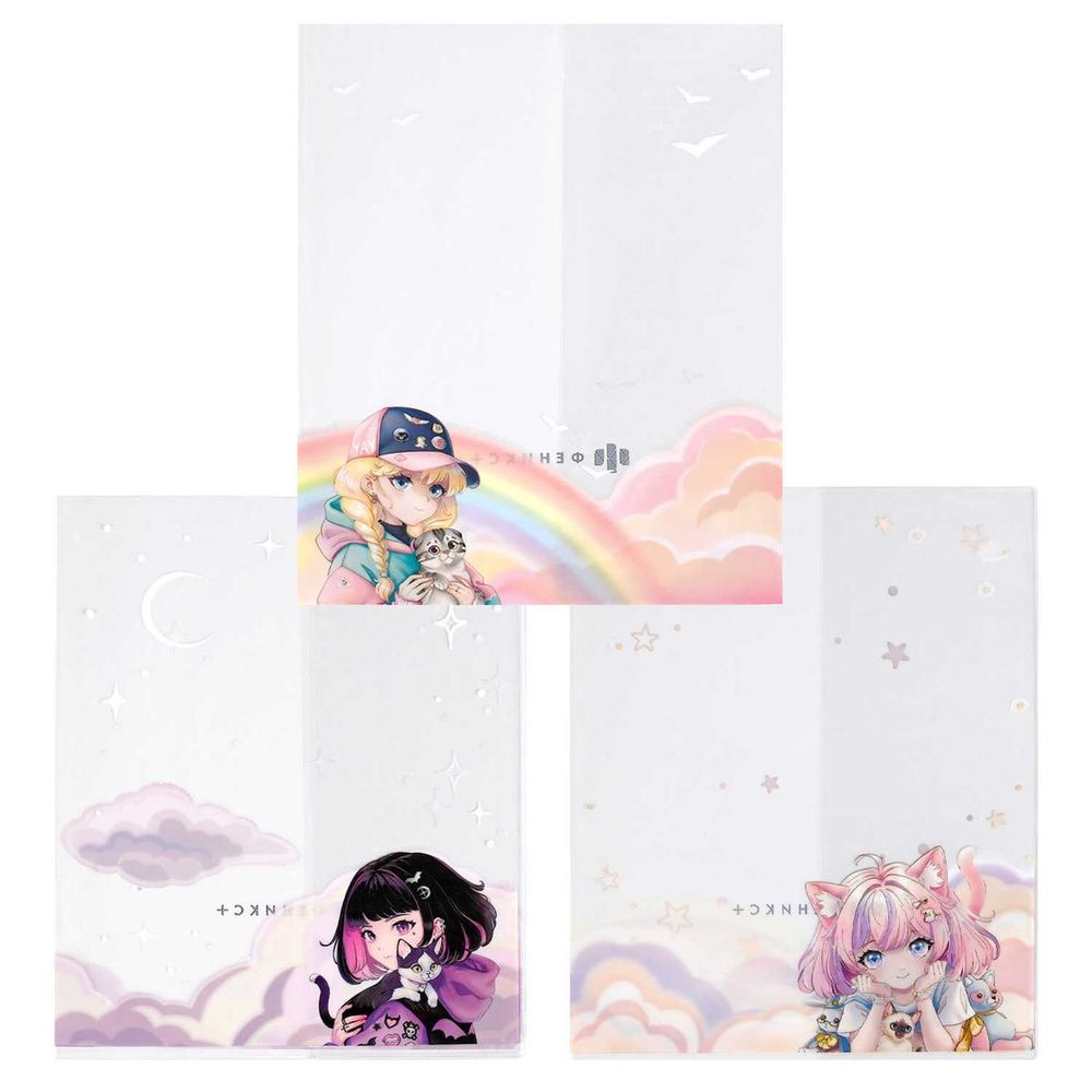 Обложки для тетрадей 350х216мм. 3шт. с рисунком "Аниме с котиками" розовый, ПВХ плотностью 120 мкм.