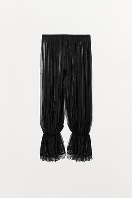 ZARA БРЮКИ-ШАРОВАРЫ С ЗАЩИПАМИ И КРУЖЕВОМ, ЧЕРНЫЙ