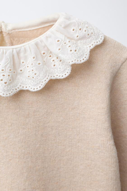 ZARA ВЯЗАНЫЙ ДЖЕМПЕР С КРУЖЕВОМ, СВЕТЛО-БЕЖЕВЫЙ