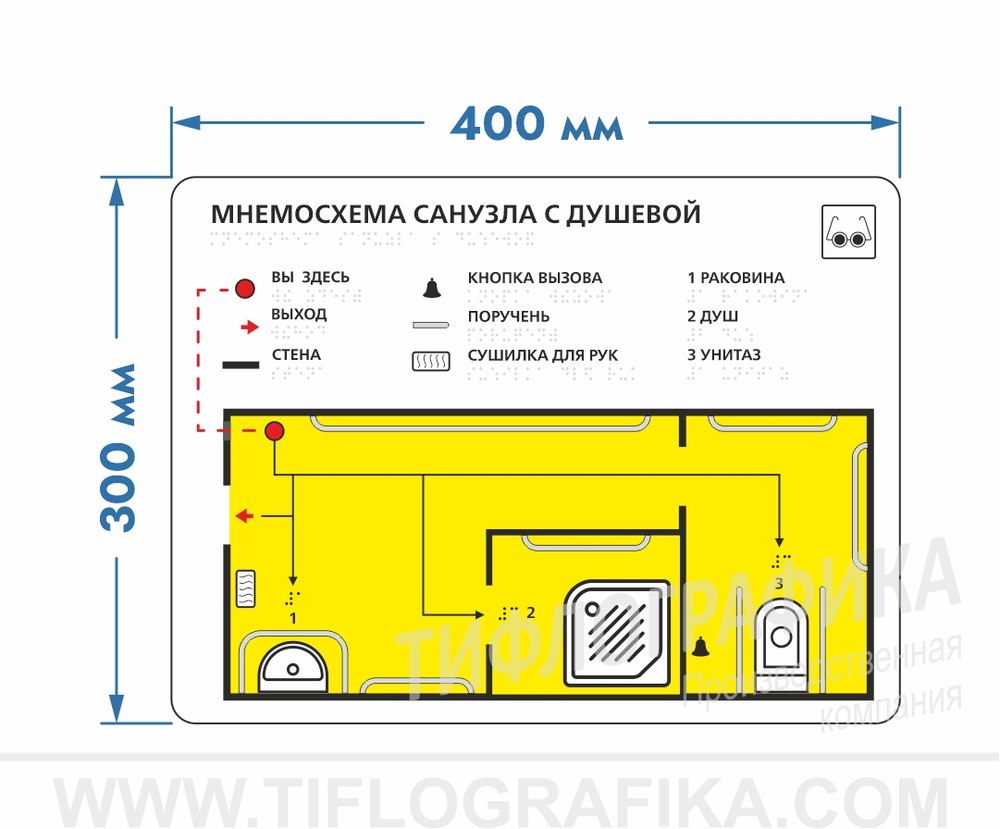 300х400 мм (ПВХ 3 мм) Тактильная мнемосхема ГОСТ, полноцветная