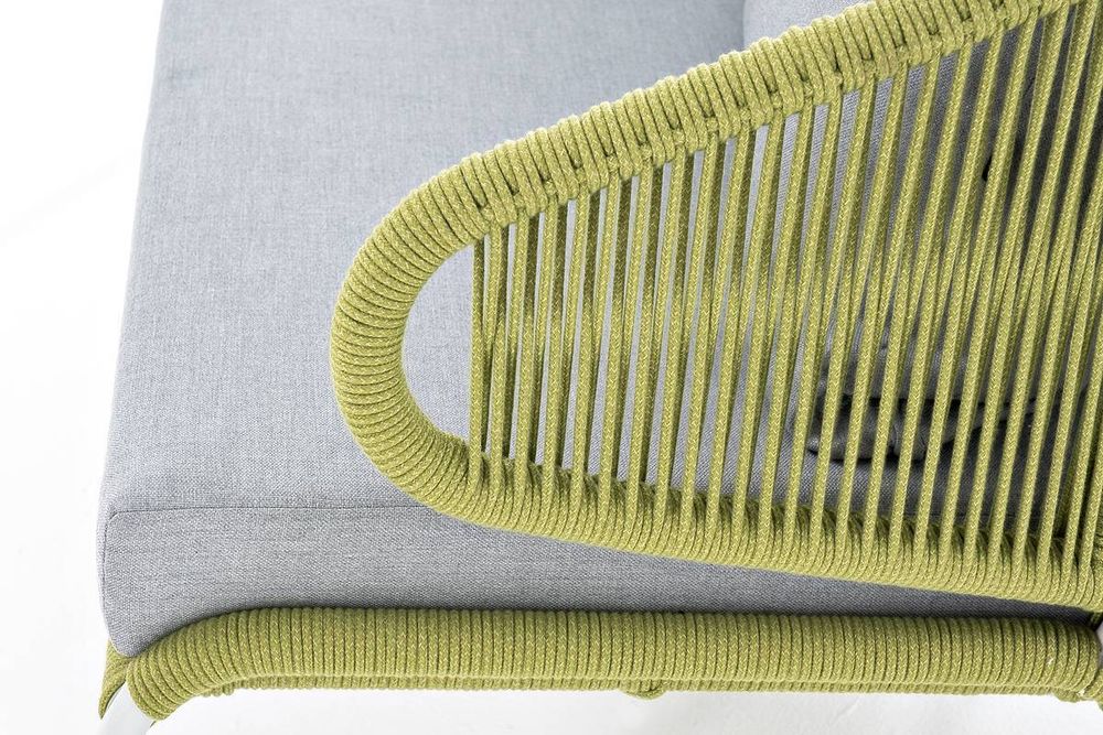 "Милан" диван 2-местный плетеный из роупа, каркас алюминий светло-серый (RAL7035) муар, роуп салатовый меланж круглый, ткань светло-серая