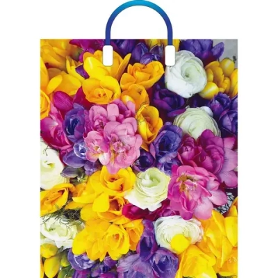 Пакет ПЭ с пластмассовыми ручками 38+3см(Весенний букет) Глянце (комплект 5 шт)