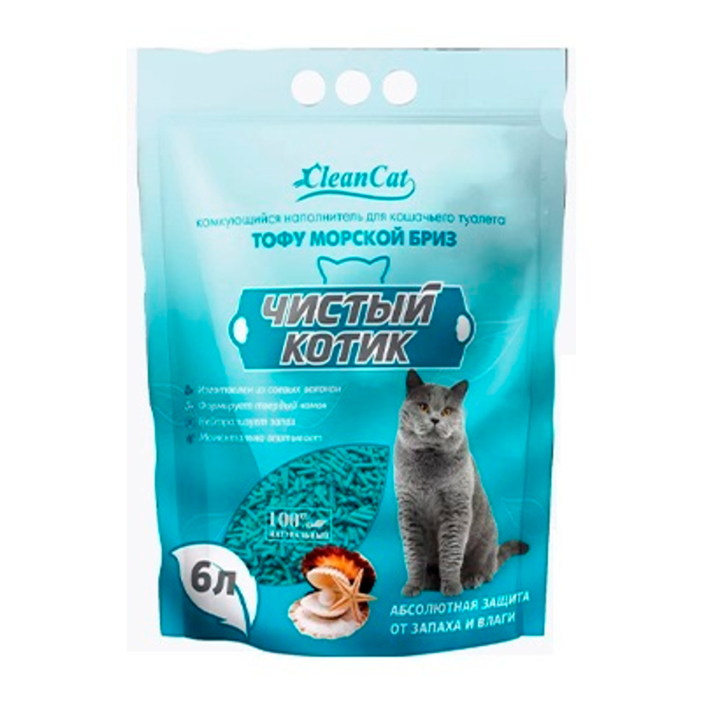 Чистый Котик наполнитель Тофу Морской Бриз, 6л