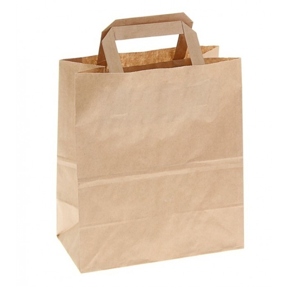 Крафт пакеты с плоскими ручками 28х24х14см 70гр/м коричневые (1/300шт)
