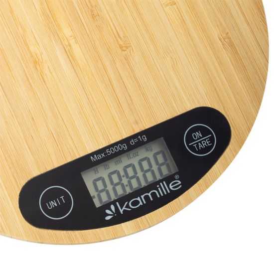 Весы кухонные электронные Kamille KM-7109 (круглые платформа из бамбука)