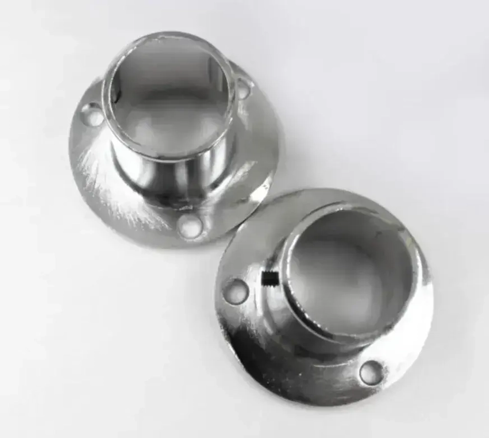 Штангодержатель (фланец) мебельный Высокий для круглой штанги D25 мм, 2 шт., для шкафа и гардероба, металл, хромированное покрытие