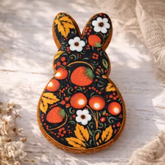 Пряник «Зайчик с белыми цветами» черный