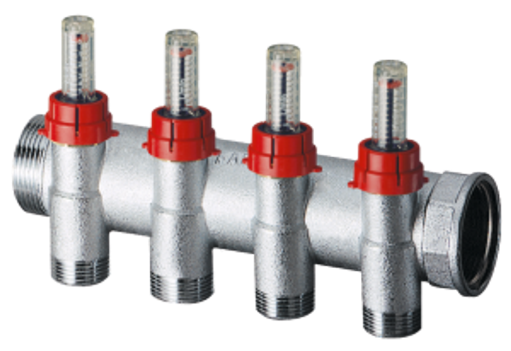 Коллектор запорный 1", с расходомерами, 4 отвода 3/4"EU FAR