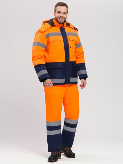 Костюм зимний "Дорожник-Ультра" полукомбинезон (оранжевый/т.синий)