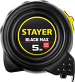 STAYER BlackMax 5м / 19мм рулетка в ударостойком полностью обрезиненном корпусе и двумя фиксаторами