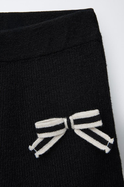 ZARA ТРИКОТАЖНАЯ ЮБКА С БАНТИКАМИ, ЧЕРНЫЙ
