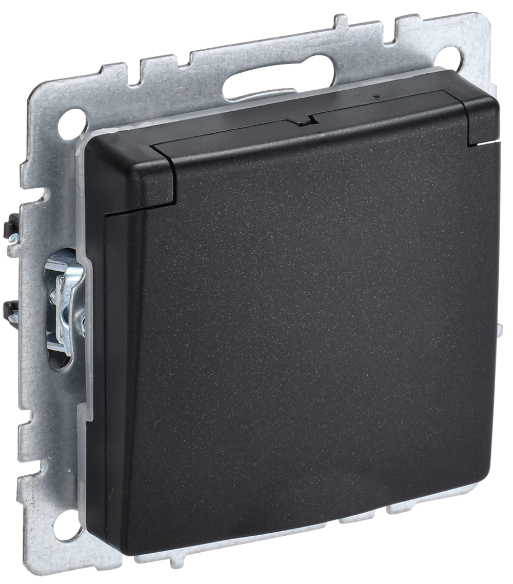 BRITE Розетка 1-местная с заземлением с защитными шторками и крышкой 16А IP20 РСбш10-3-БрЧ черный IEK